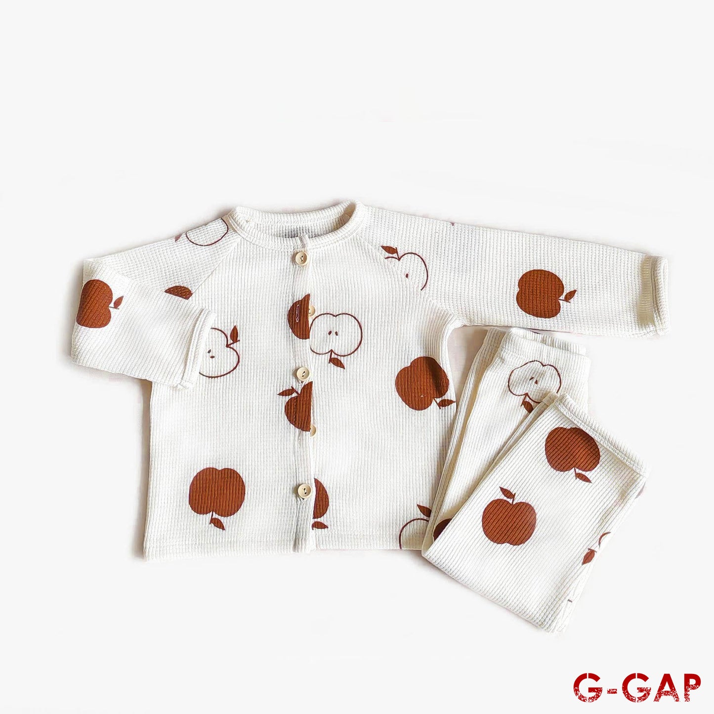Waffle Print Long Sleeve Pajama Set