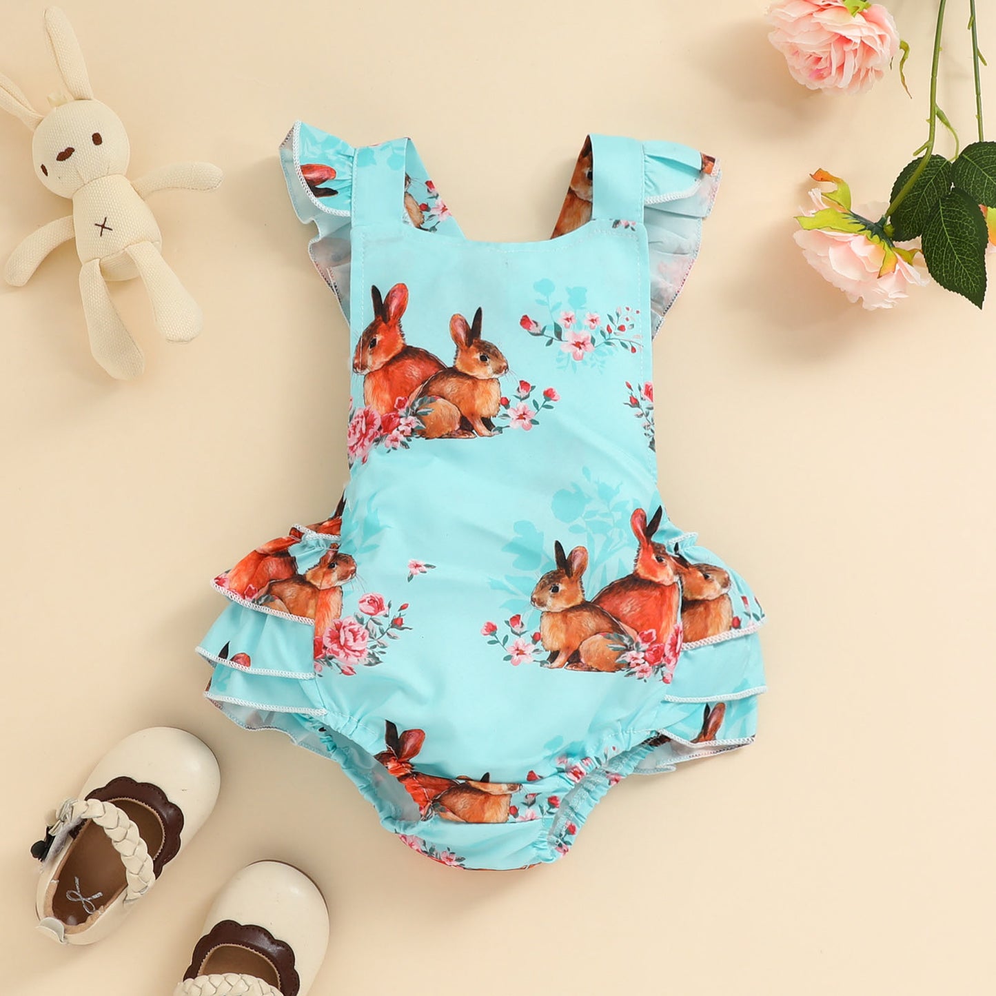 Unisex Lace Bunny Print Romper