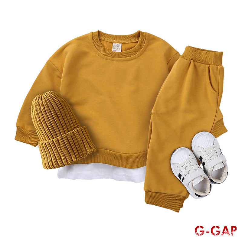 Autumn Children's Cotton Round Neck Top and Sweatpants Set