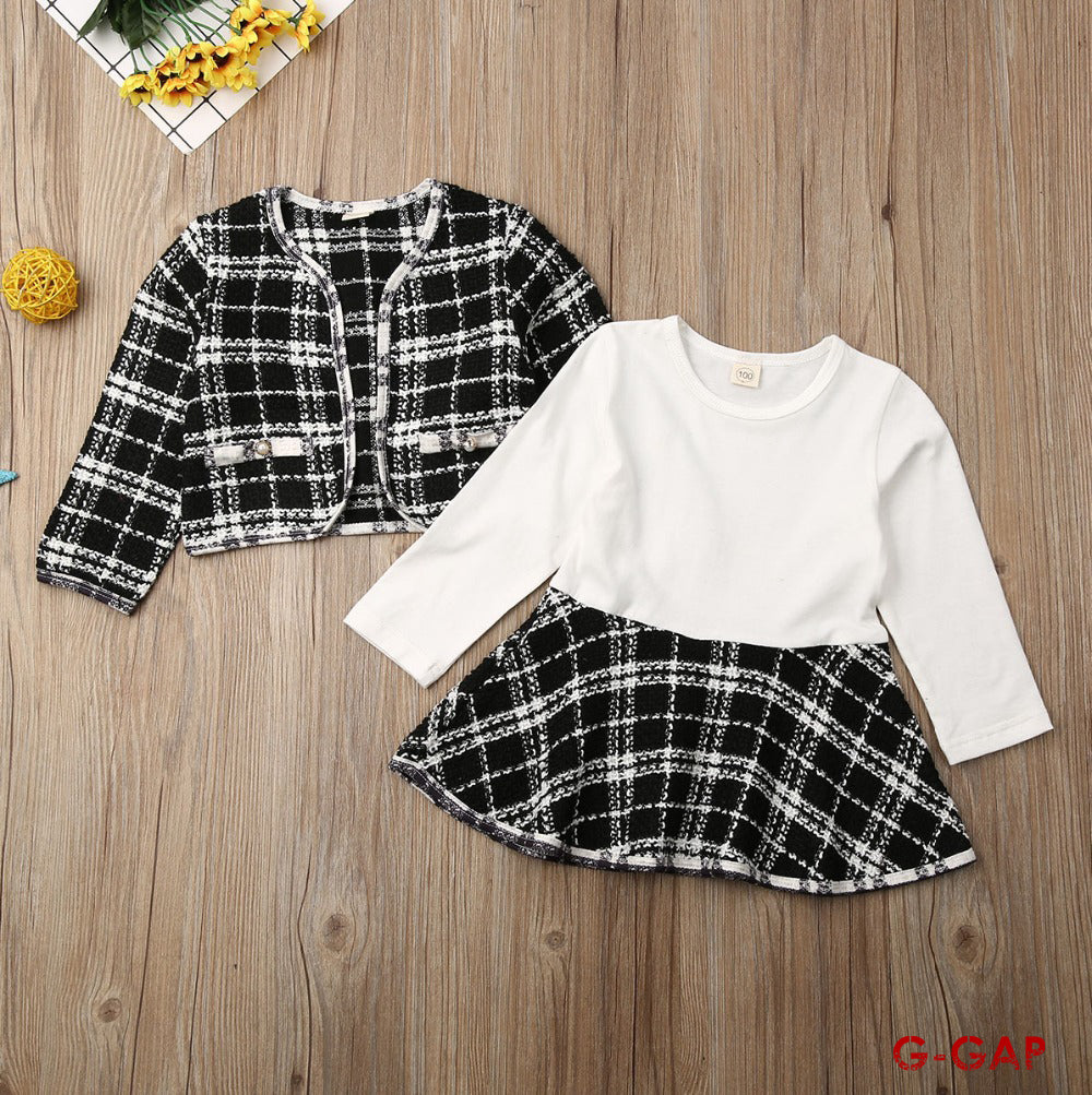Spring Girls' Long Sleeve Dress and Cardigan Set
