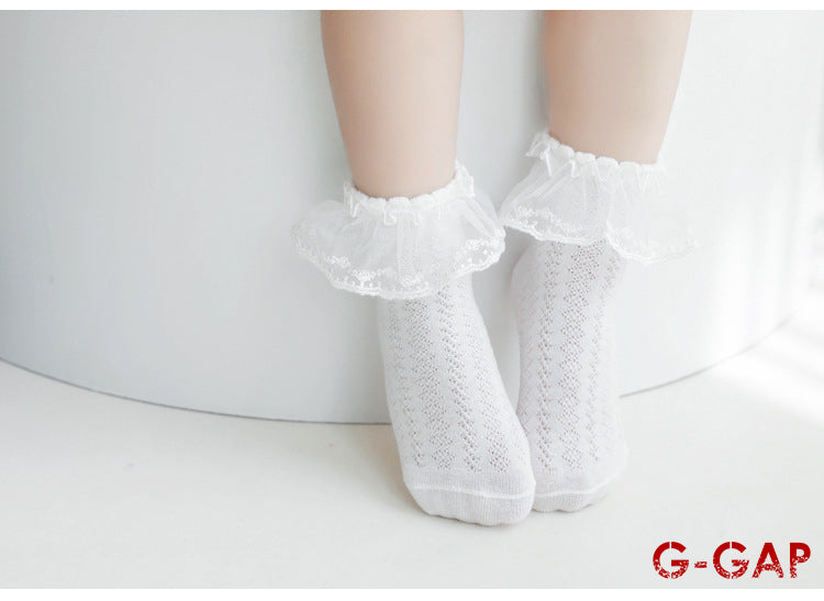 Summer Thin Combed Cotton Mesh Baby Socks - Princess Lace Design