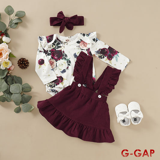 Autumn Infant Girls Jacquard Crew Neck Pullover Romper Set