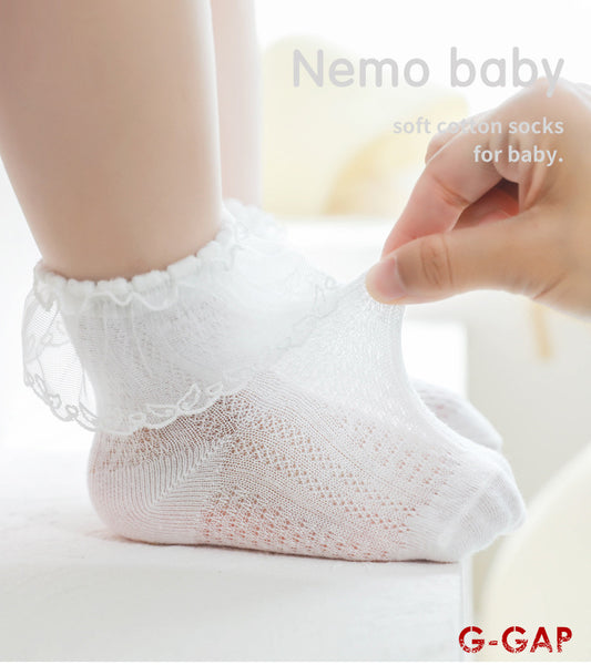 Summer Thin Combed Cotton Mesh Baby Socks - Princess Lace Design