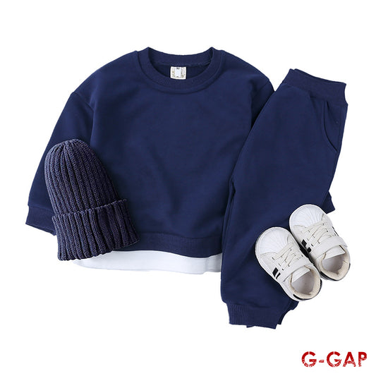 Autumn Children's Cotton Round Neck Top and Sweatpants Set