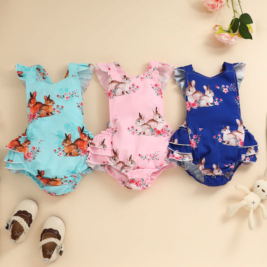 Unisex Lace Bunny Print Romper