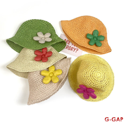 New Baby Girl's Flower Straw Woven Fisherman Hat