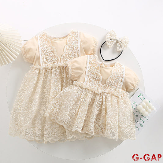 Infant clothes summer baby lace mesh lace Romper + dress