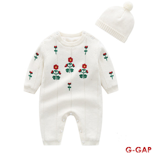 Embroidered Woolen Baby Romper - Thick Plush Newborn Outfit
