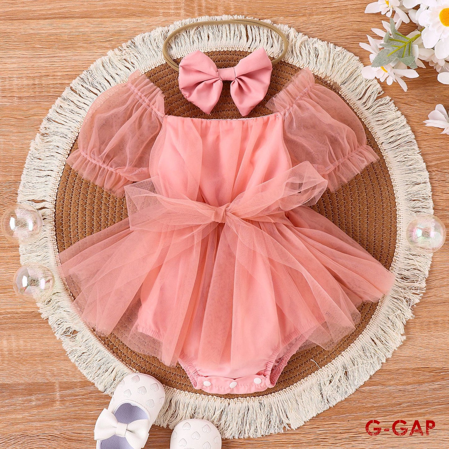 Mesh Baby Girl Prom Dress & Headdress Set