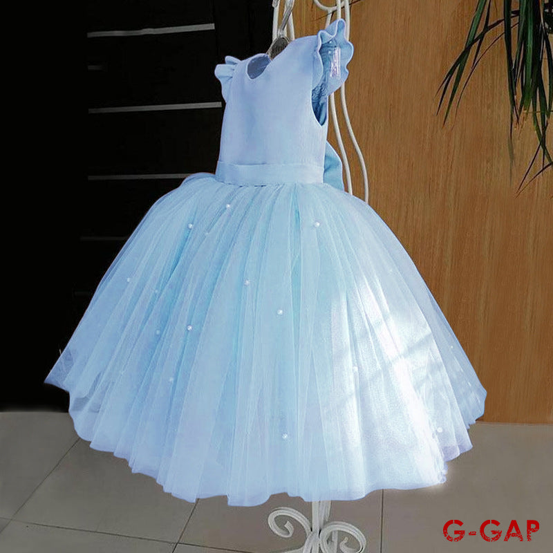 Summer Girls' Net Yarn Bow Princess Dress