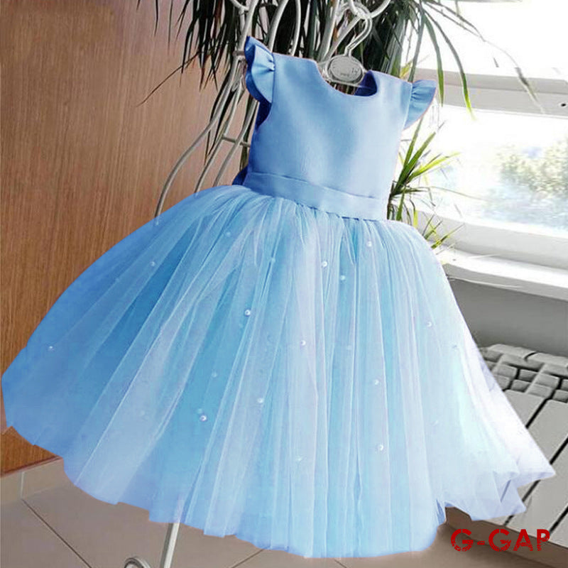 Summer Girls' Net Yarn Bow Princess Dress