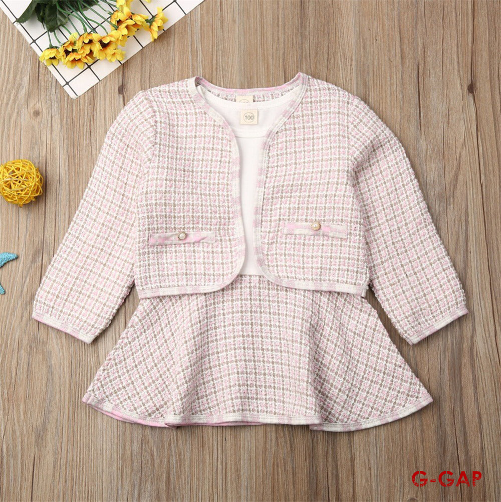 Spring Girls' Long Sleeve Dress and Cardigan Set