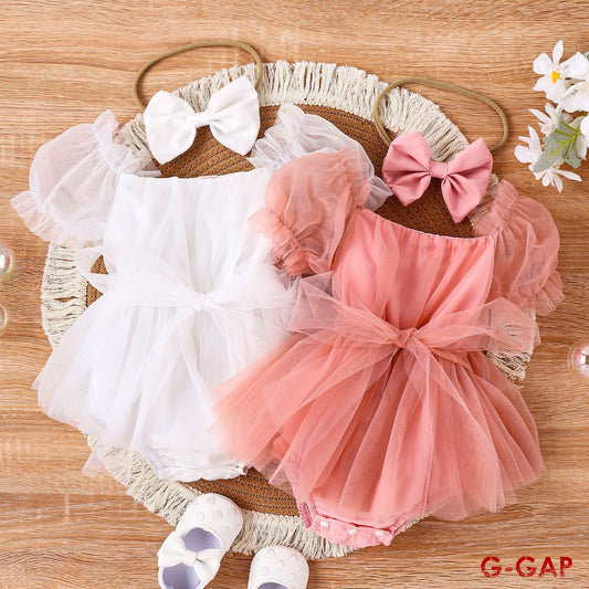 Mesh Baby Girl Prom Dress & Headdress Set
