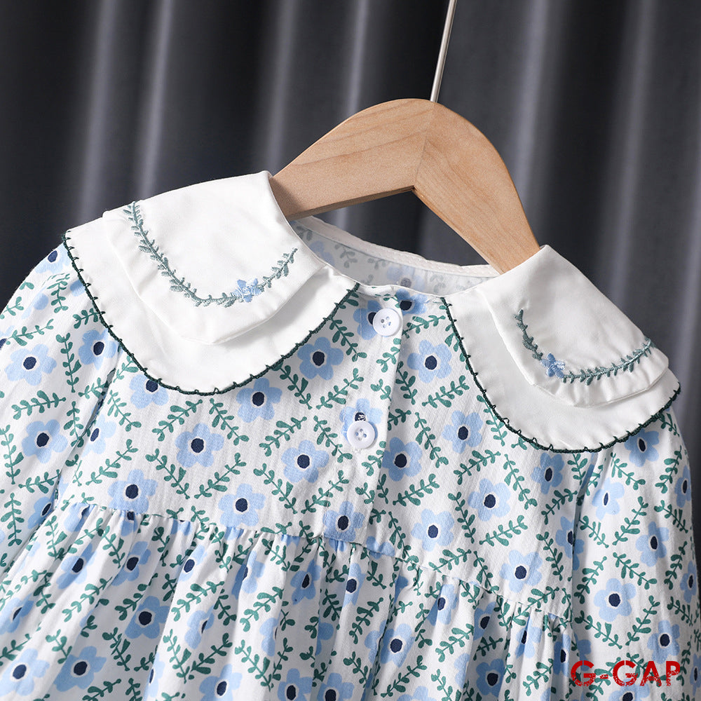 Girls' Autumn 2-Piece Set Knitted Cardigan and Flower Dress