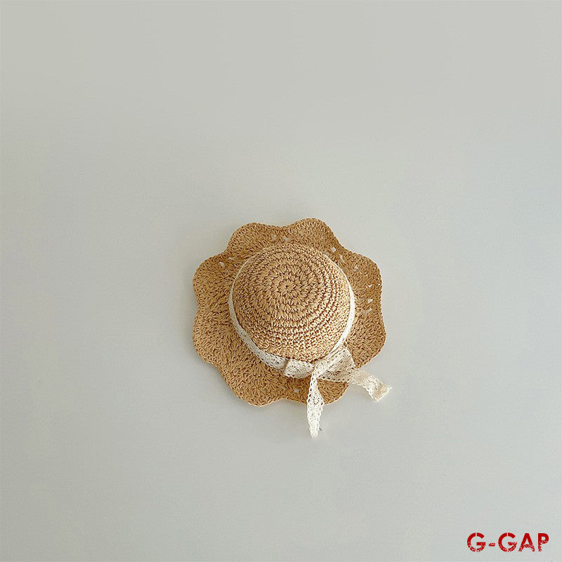Summer Baby Straw Sun Hat with Lace Bow - Sun Protection Fisherman Hat