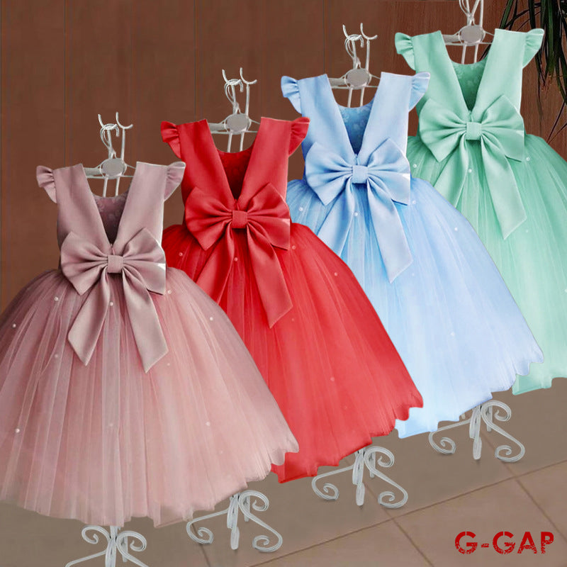 Summer Girls' Net Yarn Bow Princess Dress