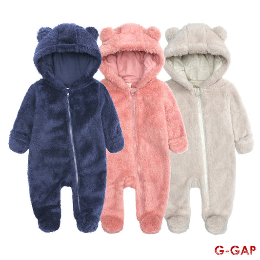 Winter Newborn Flannel Plush Bear Jumpsuit
