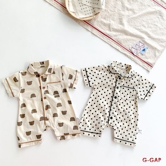 Summer Baby Bear Dot Short Sleeve Jumpsuit
