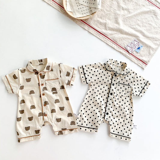 Summer Bear Dot Short Sleeve Baby Jumpsuit