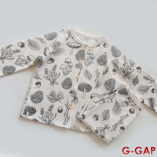 Waffle Print Long Sleeve Pajama Set