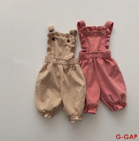 Spring and Autumn High-Quality Baby Corduroy Ruffle Suspender Pants