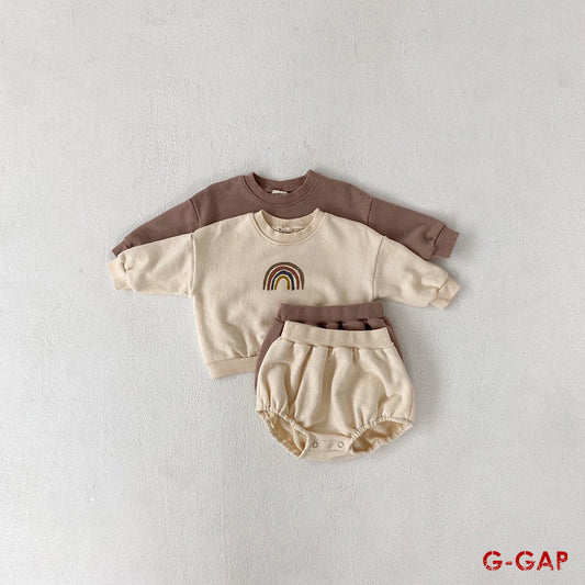 Autumn Cute Rainbow Sweater and Shorts Set for Korean Baby