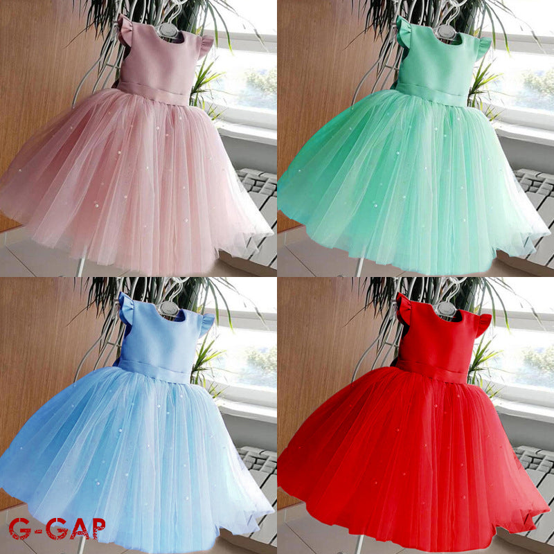 Summer Girls' Net Yarn Bow Princess Dress