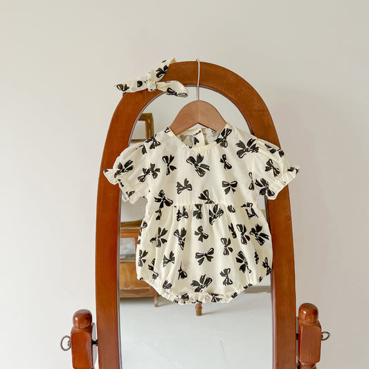 Infant Bow Printed Khaki Rompery romper