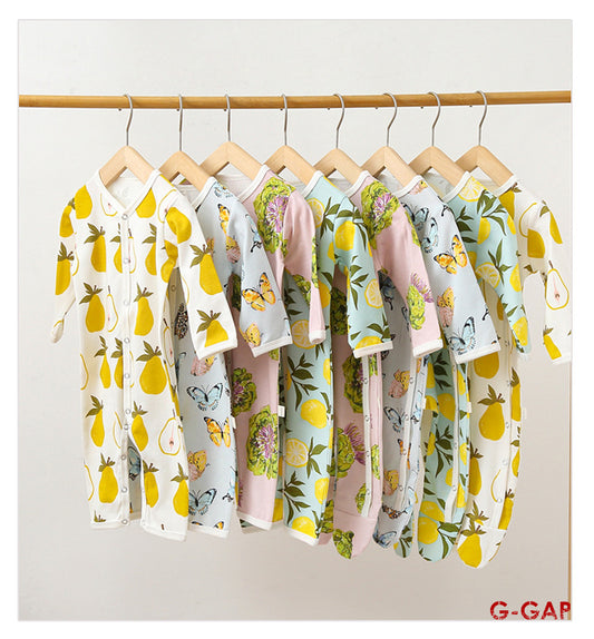 Spring and Autumn Cotton Printed Footed Pajamas Jumpsuit for Newborns