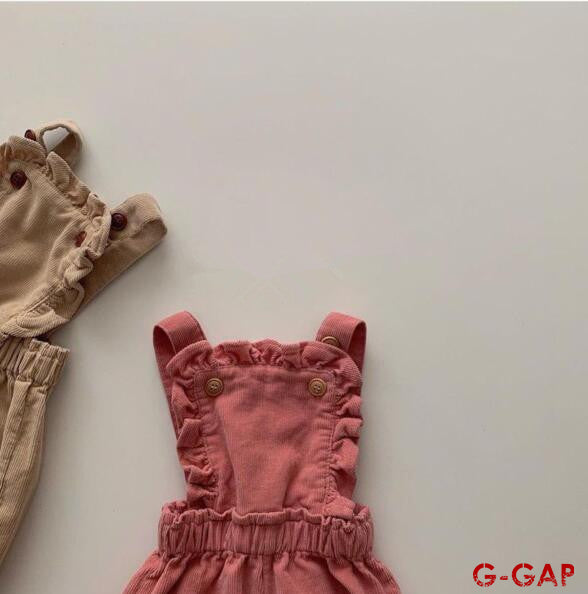 Spring and Autumn High-Quality Baby Corduroy Ruffle Suspender Pants