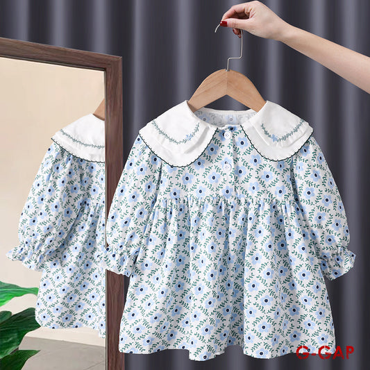 Girls' Autumn 2-Piece Set Knitted Cardigan and Flower Dress
