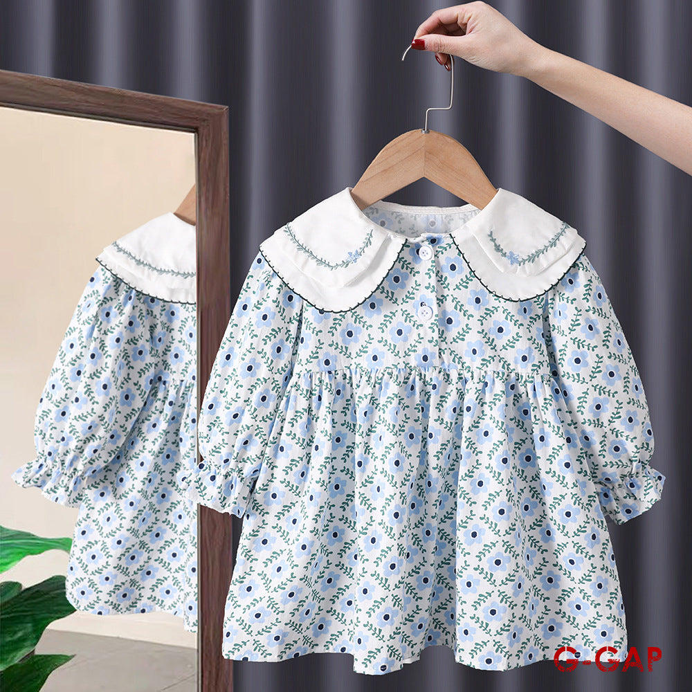 Girls' Autumn 2-Piece Set Knitted Cardigan and Flower Dress