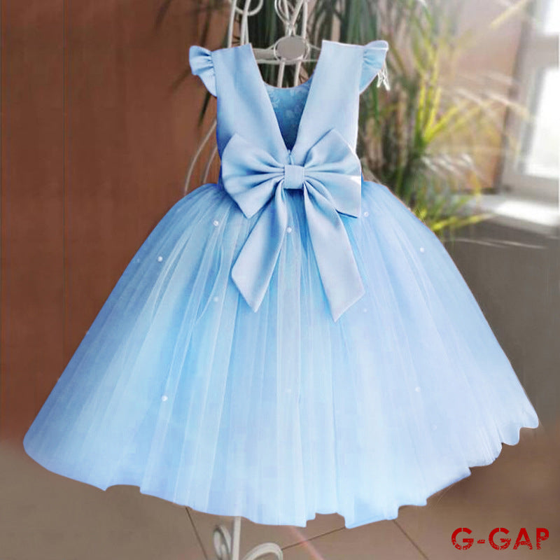 Summer Girls' Net Yarn Bow Princess Dress