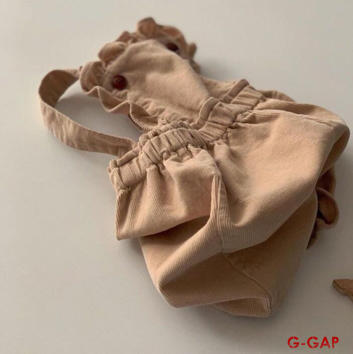 Spring and Autumn High-Quality Baby Corduroy Ruffle Suspender Pants
