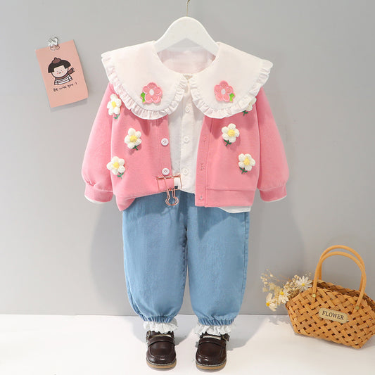 Spring and Autumn Infant Lace 3-Piece Princess Set for Baby Girls