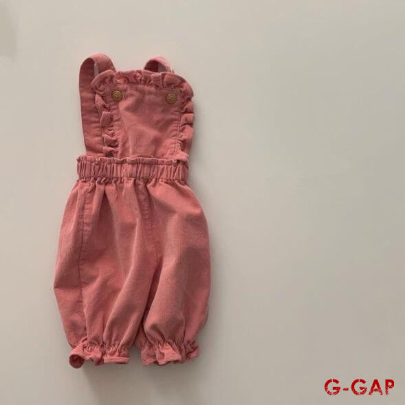 Spring and Autumn High-Quality Baby Corduroy Ruffle Suspender Pants