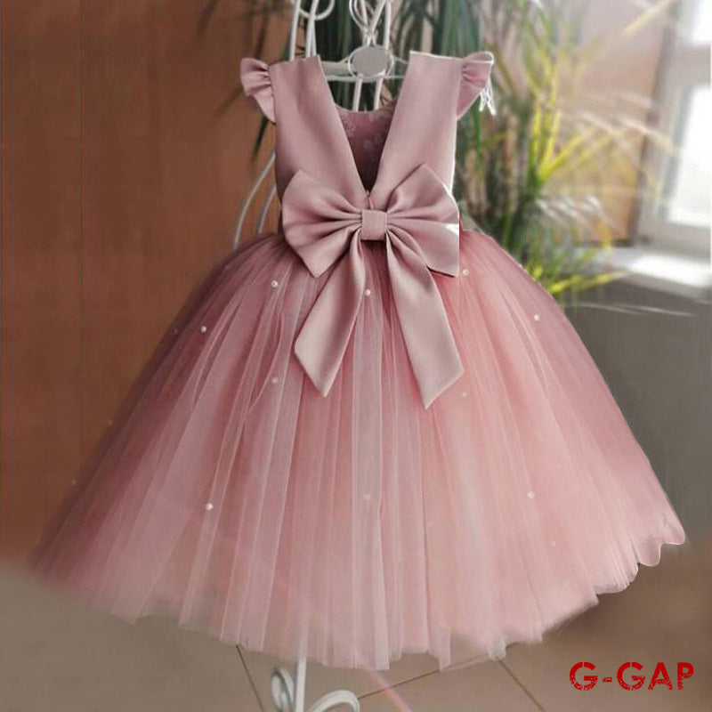 Summer Girls' Net Yarn Bow Princess Dress