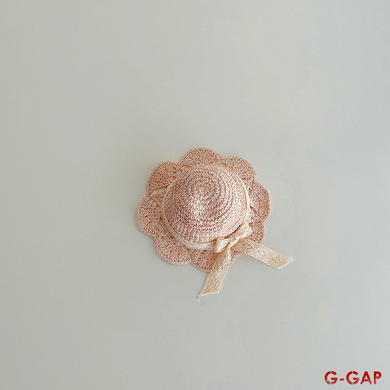 Summer Baby Straw Sun Hat with Lace Bow - Sun Protection Fisherman Hat