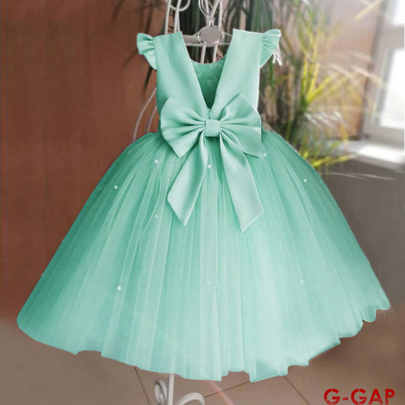 Summer Girls' Net Yarn Bow Princess Dress