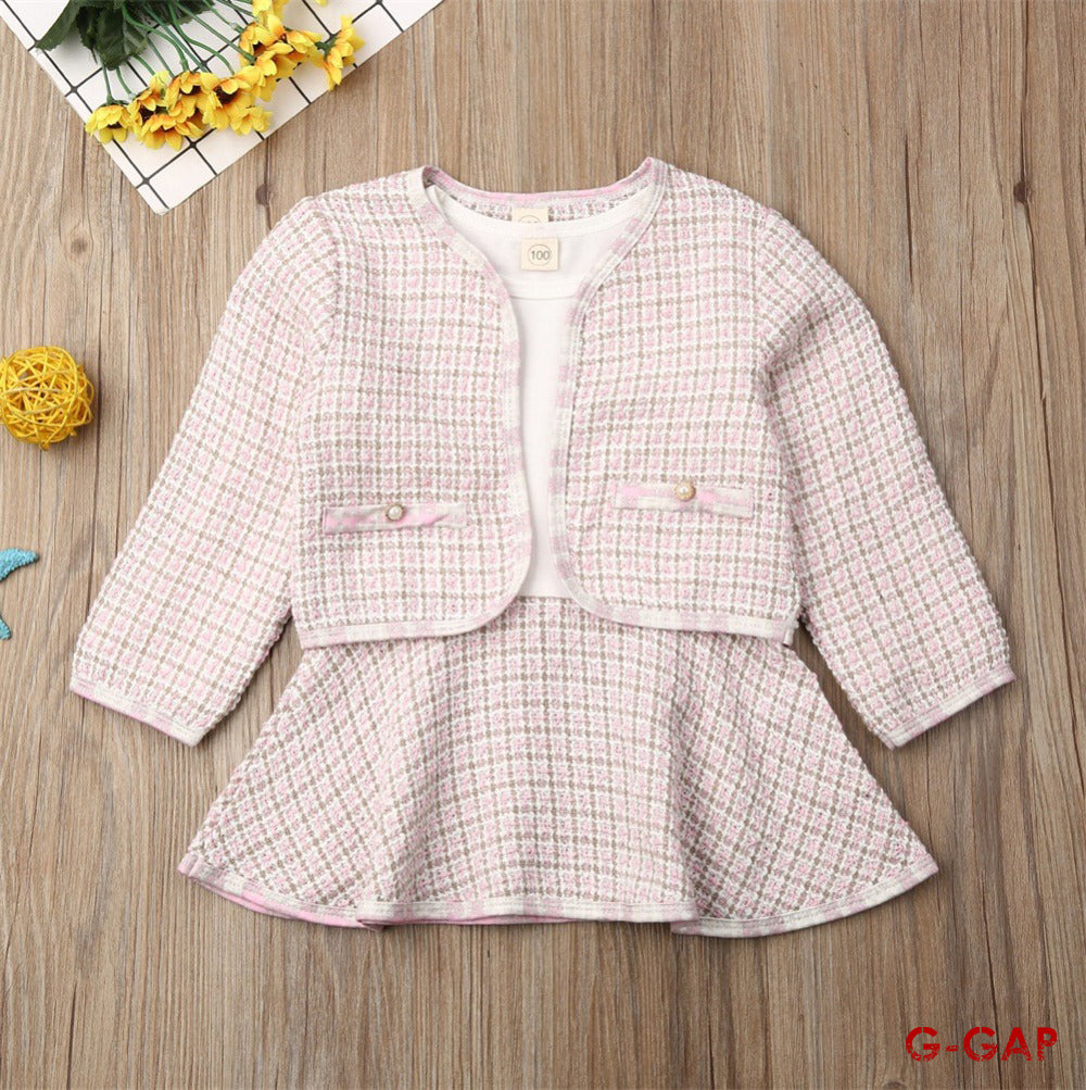 Spring Girls' Long Sleeve Dress and Cardigan Set