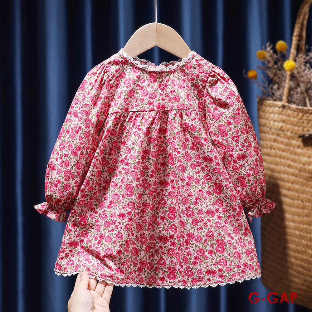 Girls' Autumn 2-Piece Set Knitted Cardigan and Flower Dress