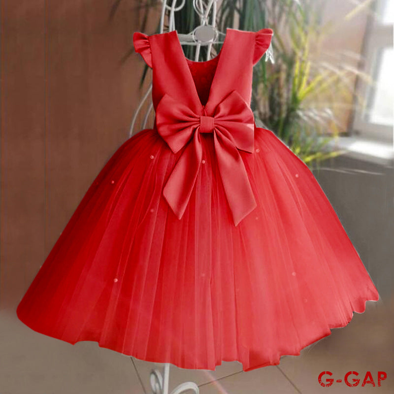 Summer Girls' Net Yarn Bow Princess Dress